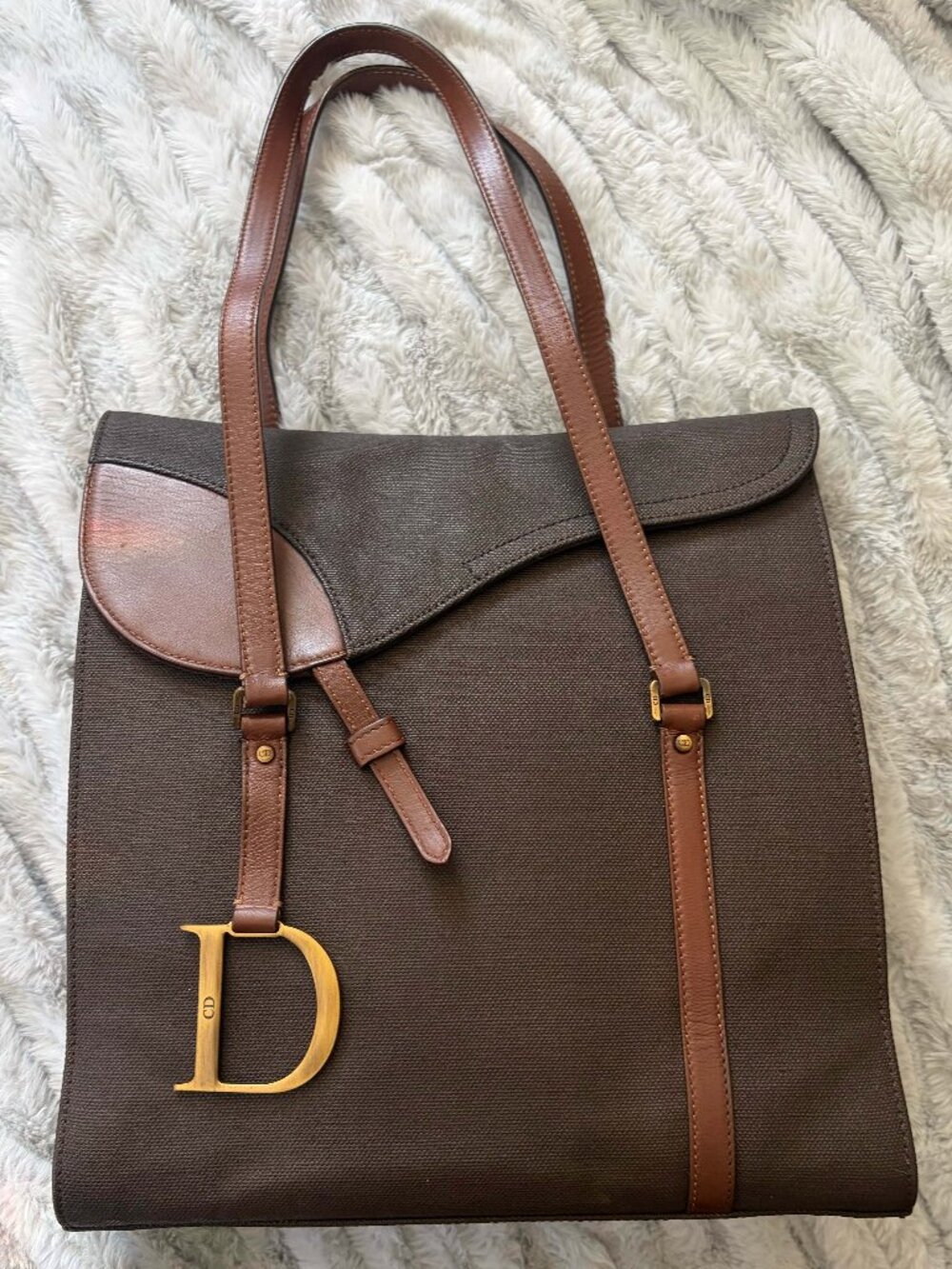 Vintage Dior Saddle Canvas Khaki Tote Bag